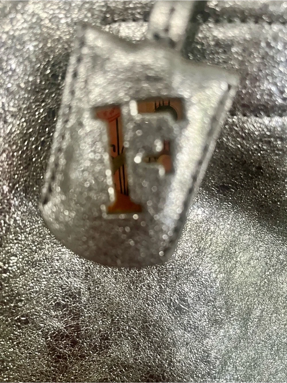 GUC Furla Silver Metallic Tote Bag with F Charm
